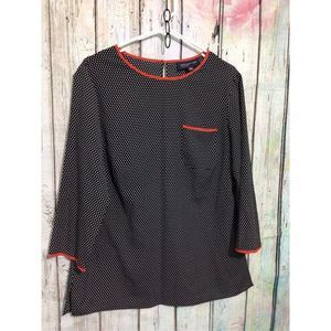 Jones New York Blouse Polka Dot Black & White with Red Trim Size Large 🌸